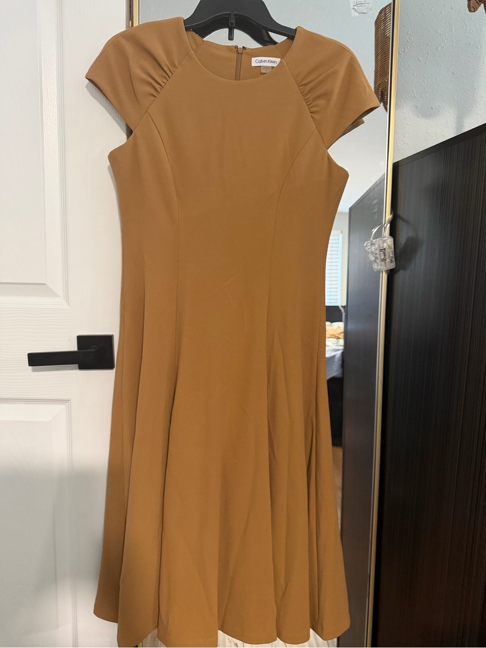 Calvin Klein Camel Midi A-Line Dress